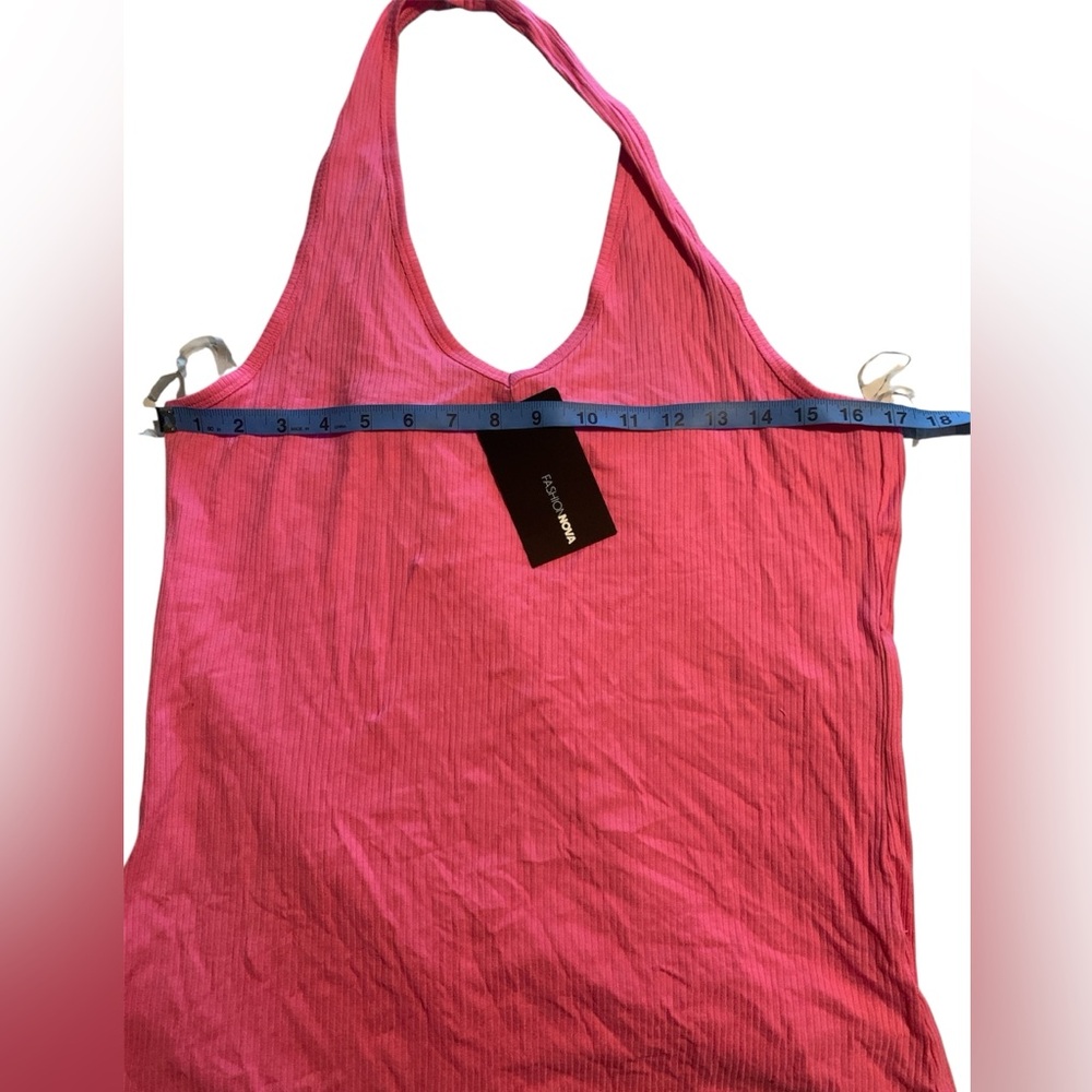 Fashion Nova 1X soft and stretchy ribbed  Vibrant Pink Halter Tank Top - Picture 2 of 7